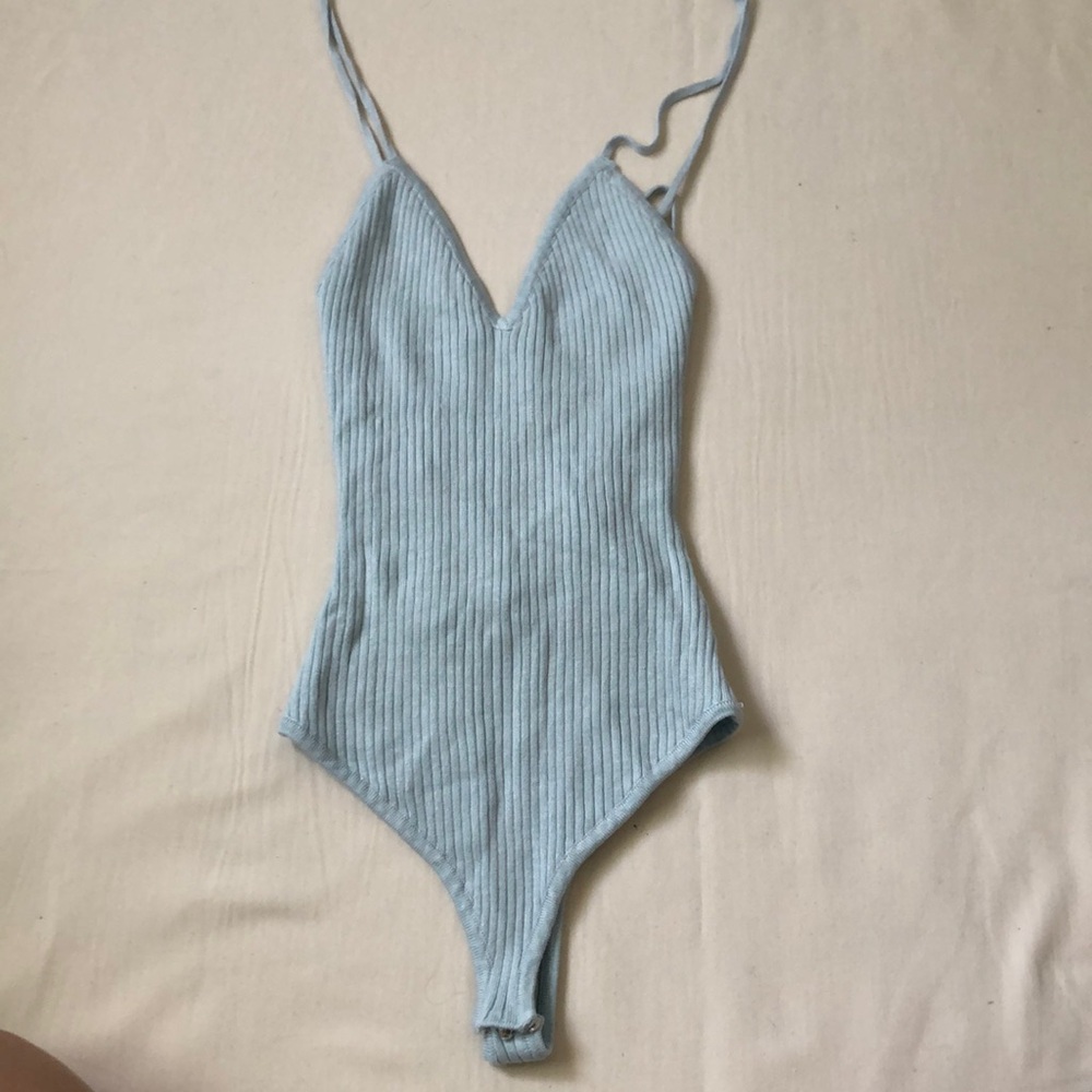 About Us Blue Ribbed Unitard